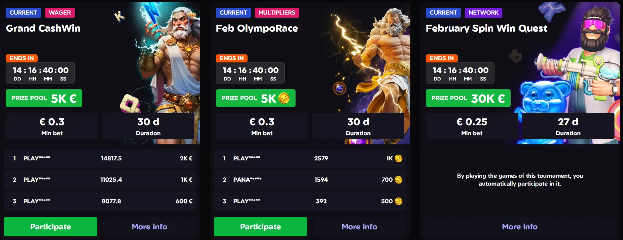 Olymposwin Casino toernooien